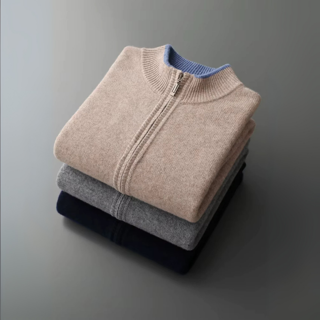 Men’s Two Tone Merino Wool Zip Cardigan