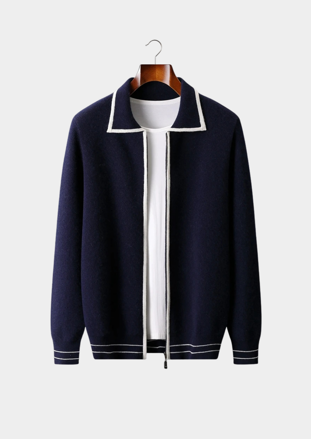 Men’s Wool Two-Tone Polo Cardigan