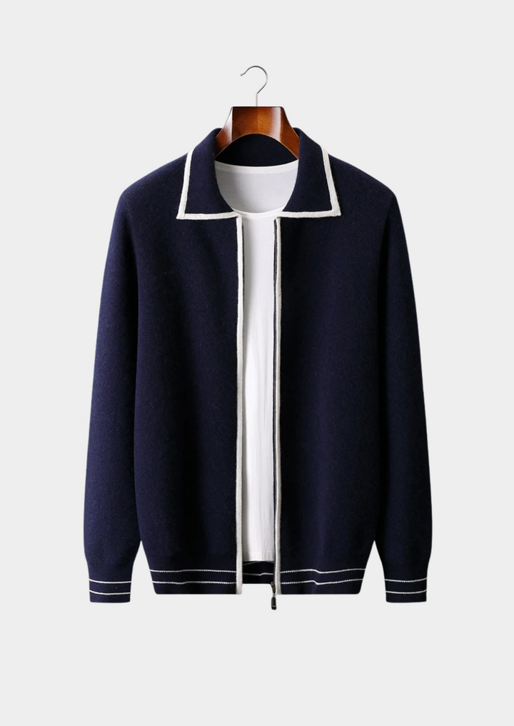 Men’s Wool Two-Tone Polo Cardigan