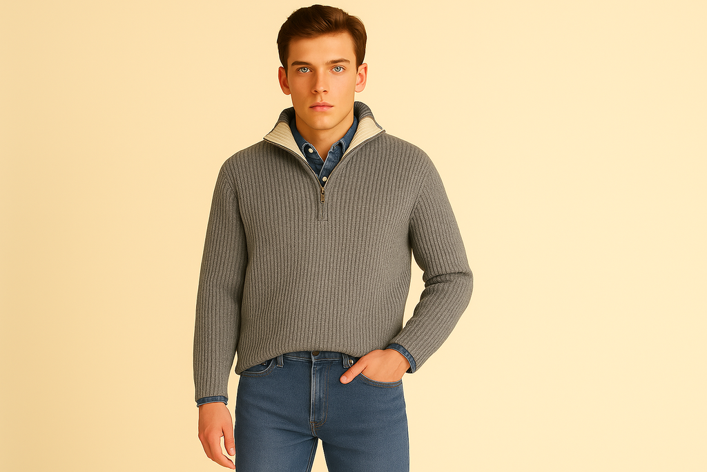 Men’s Stand Collar Pullover with Zipper