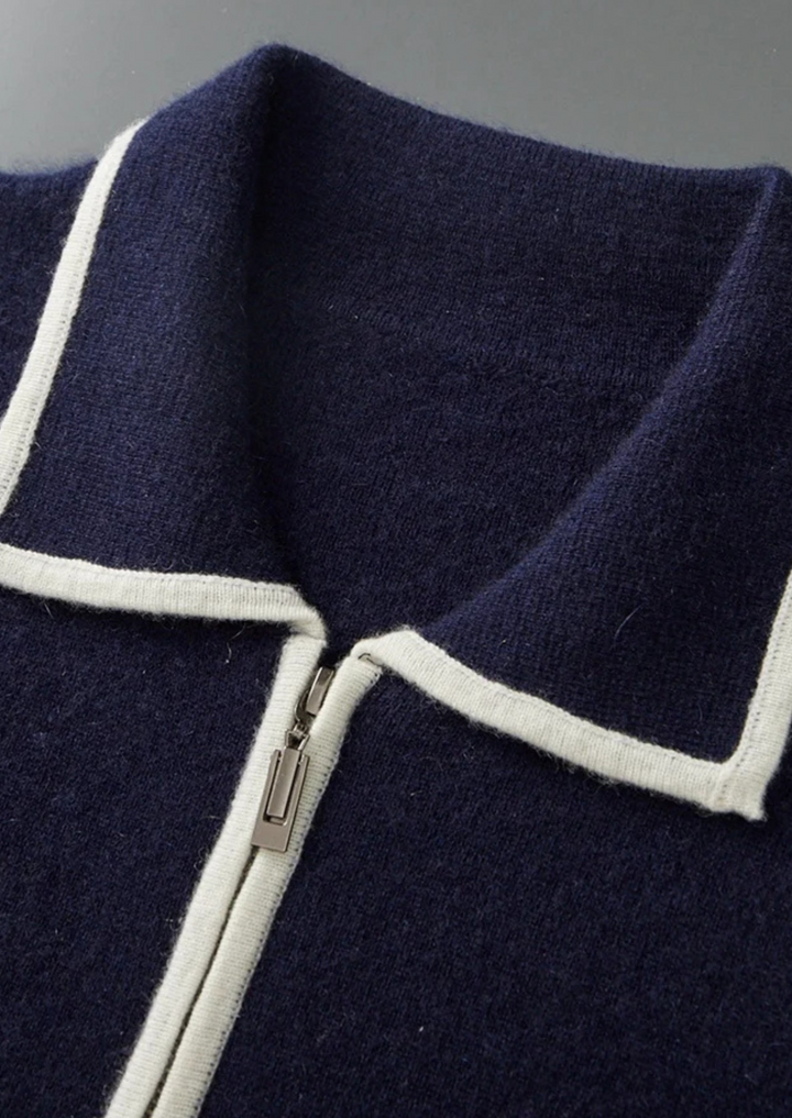 Men’s Wool Two-Tone Polo Cardigan