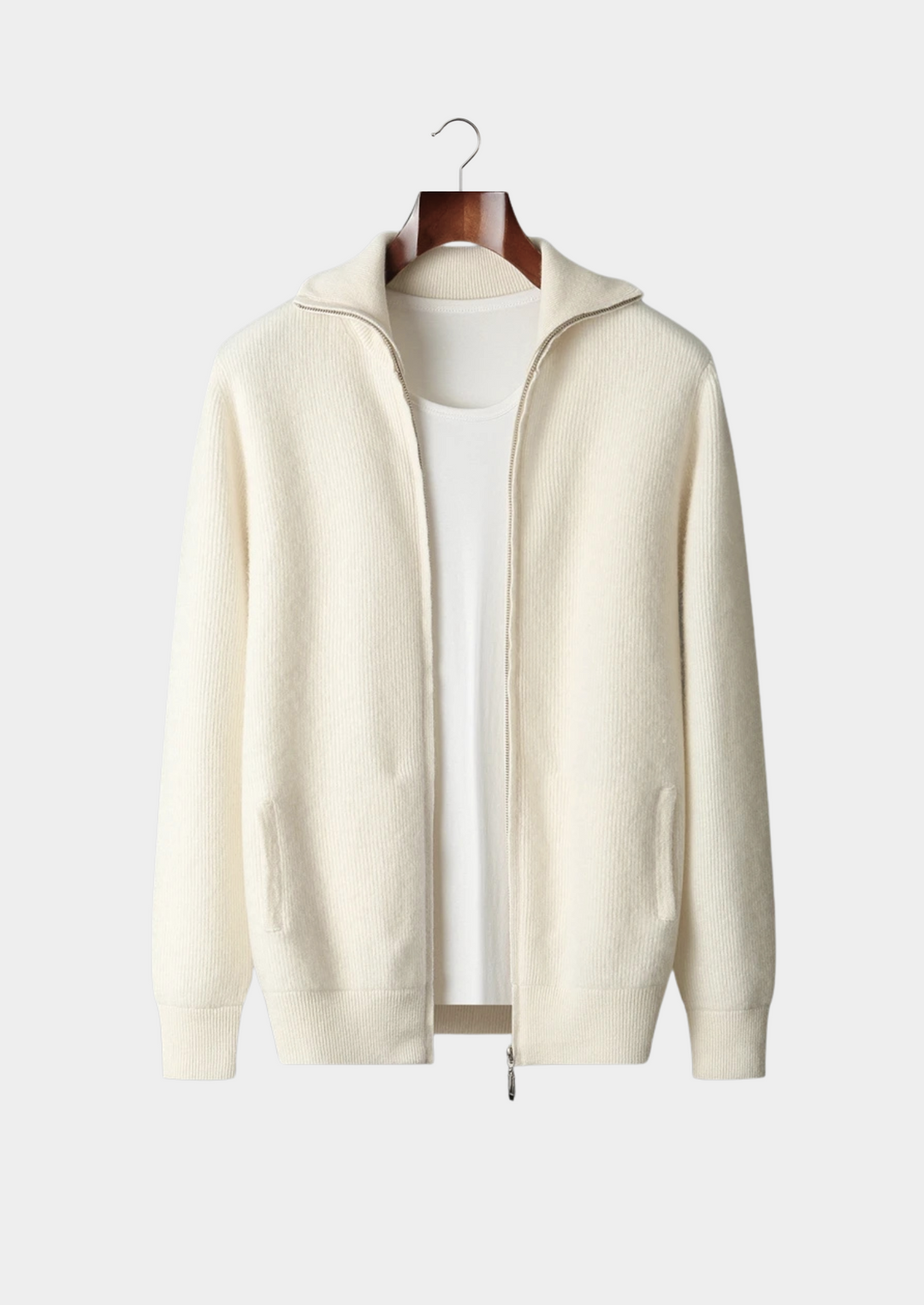 Men’s Wool Ribbed Zip Cardigan