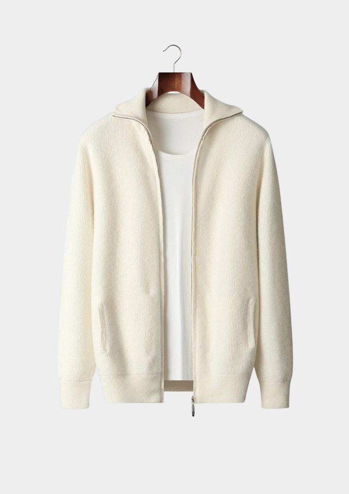 Men’s Wool Ribbed Zip Cardigan