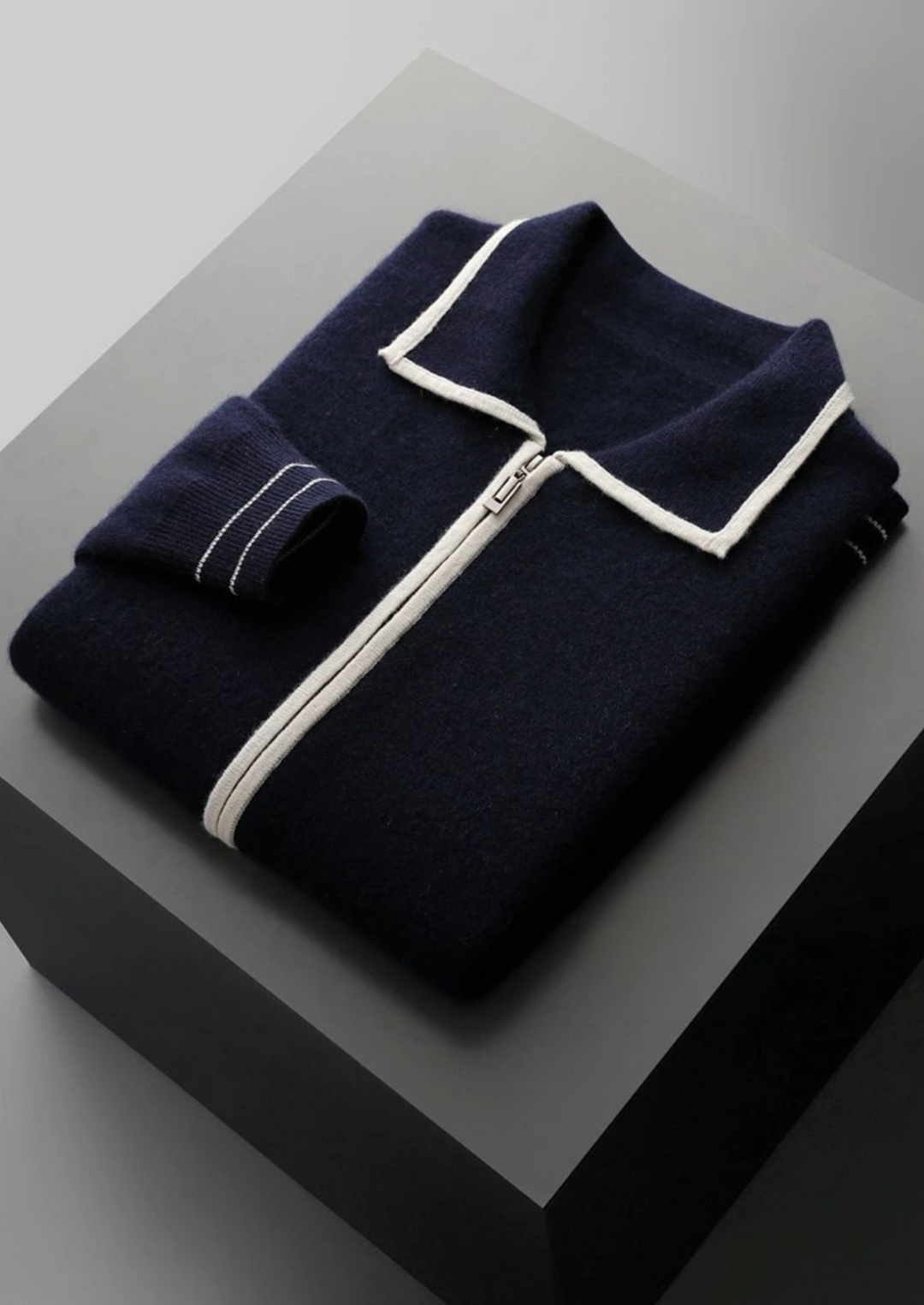 Men’s Wool Two-Tone Polo Cardigan