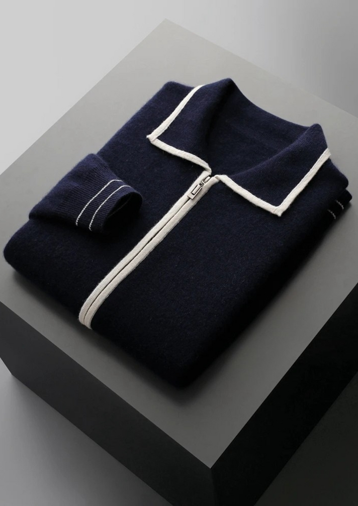 Men’s Wool Two-Tone Polo Cardigan