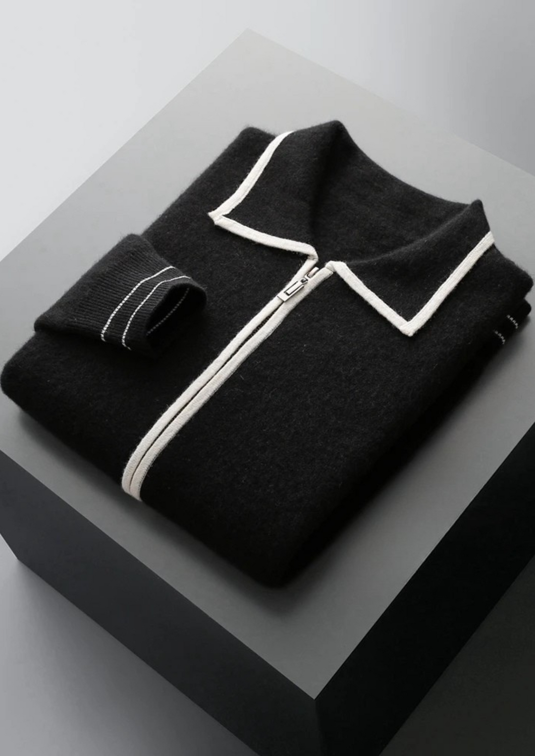 Men’s Wool Two-Tone Polo Cardigan