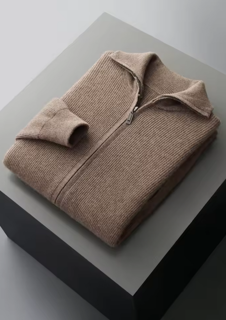 Men’s Wool Ribbed Zip Cardigan
