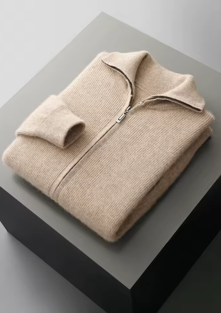 Men’s Wool Ribbed Zip Cardigan