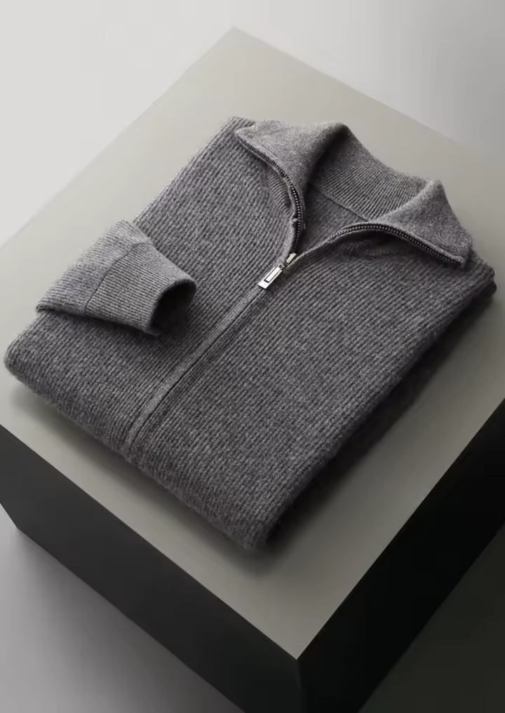 Men’s Wool Ribbed Zip Cardigan