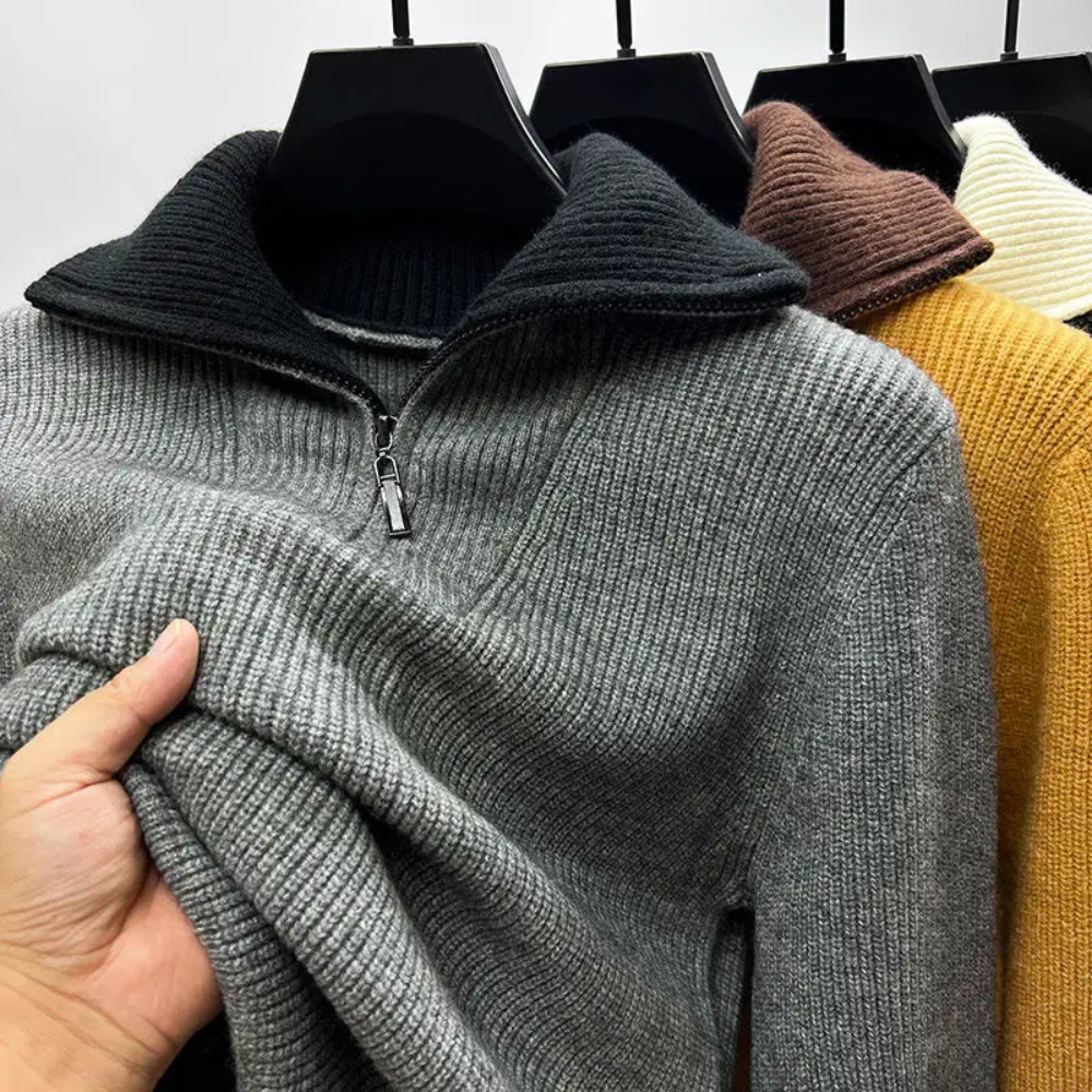 Men’s Stand Collar Pullover with Zipper – Sporty & Elegant