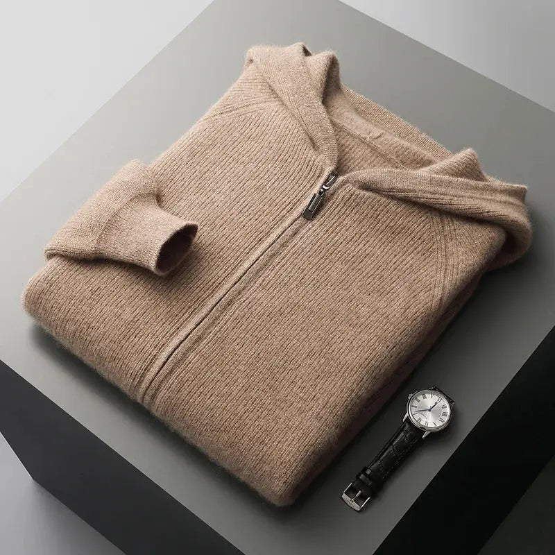 Men’s Wool Blend Zip Hooded Cardigan