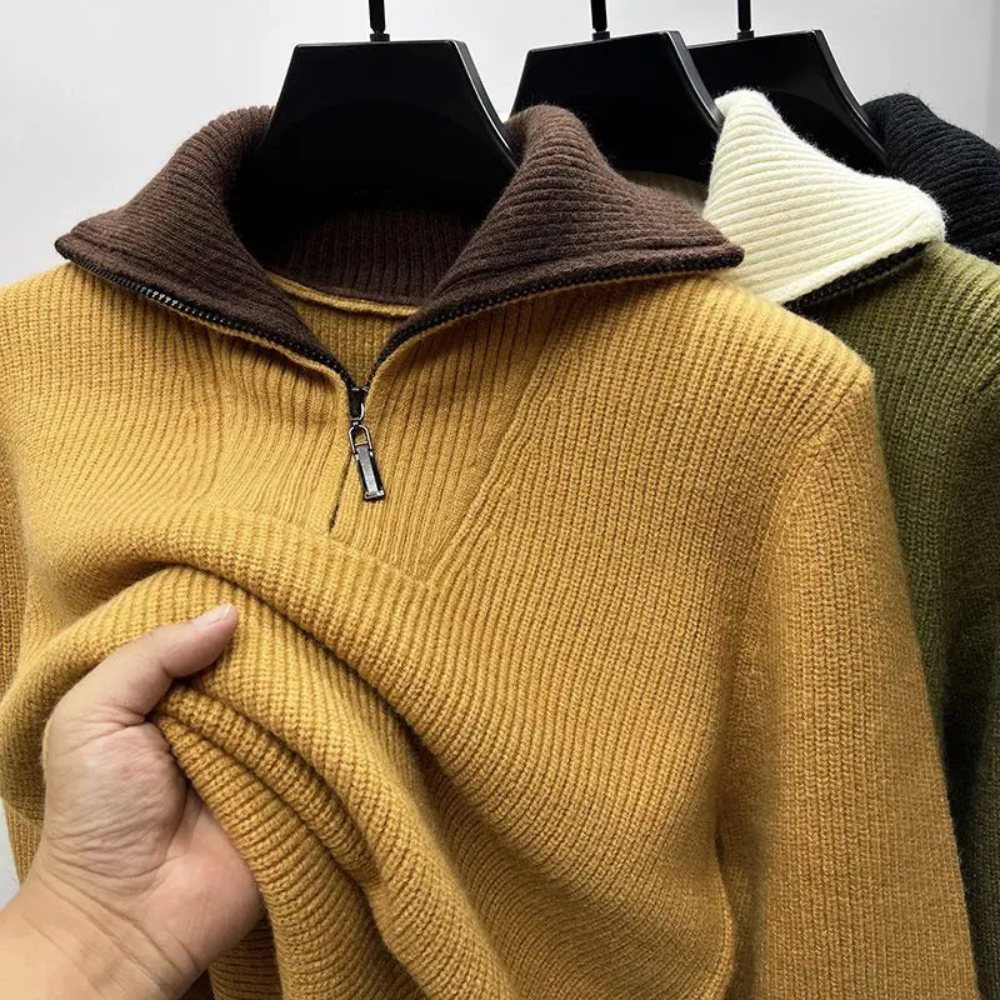 Men’s Stand Collar Pullover with Zipper – Sporty & Elegant