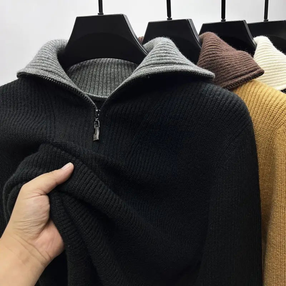 Men’s Stand Collar Pullover with Zipper – Sporty & Elegant