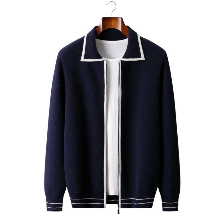Men’s Wool Two-Tone Polo Cardigan