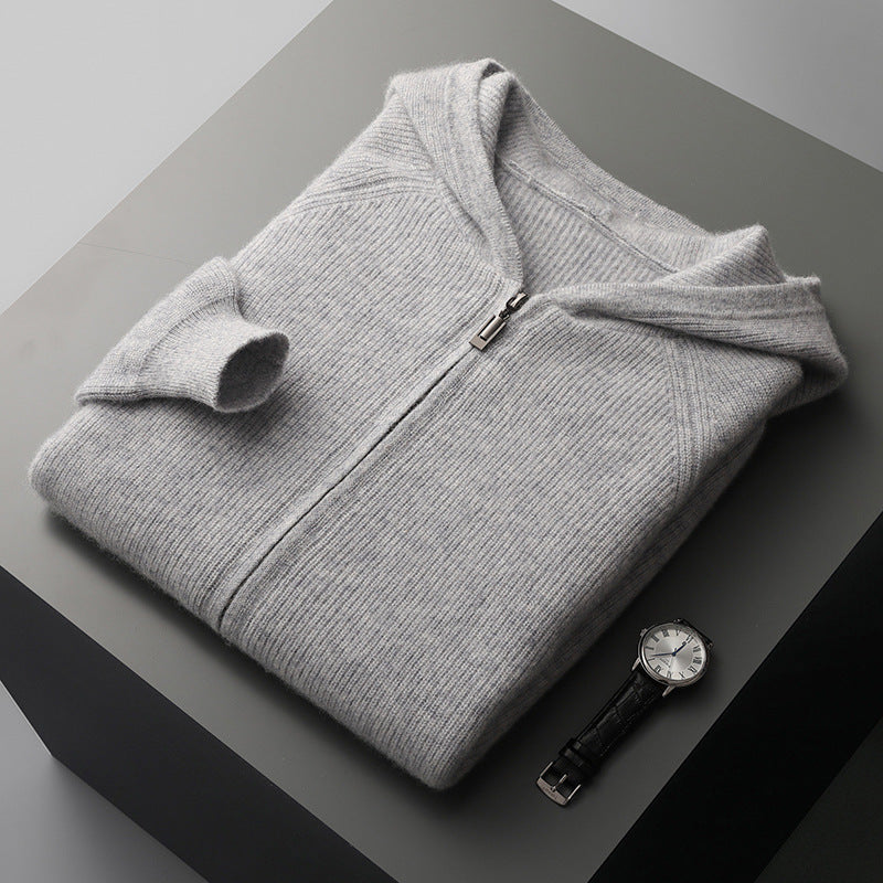 Men’s Wool Blend Zip Hooded Cardigan