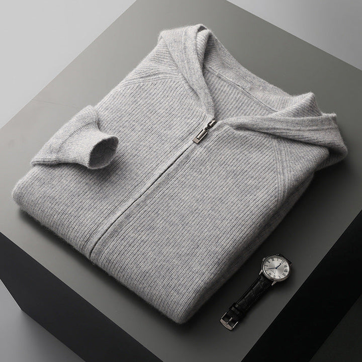 Men’s Wool Blend Zip Hooded Cardigan