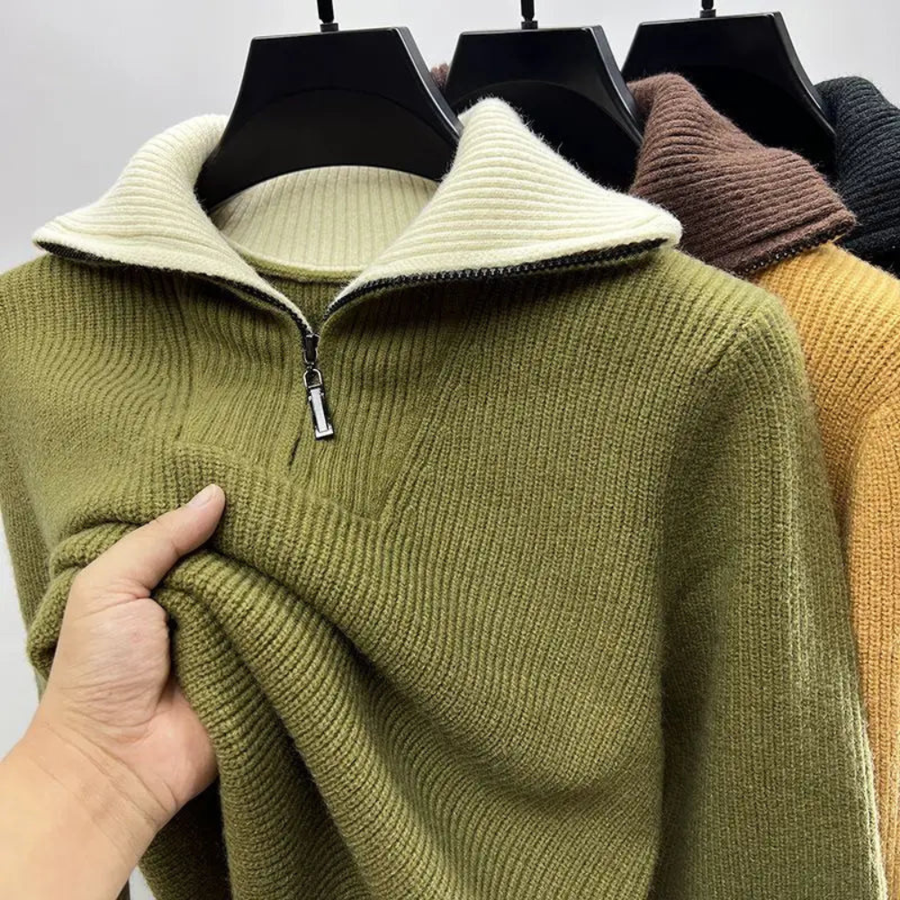 Men’s Stand Collar Pullover with Zipper – Sporty & Elegant
