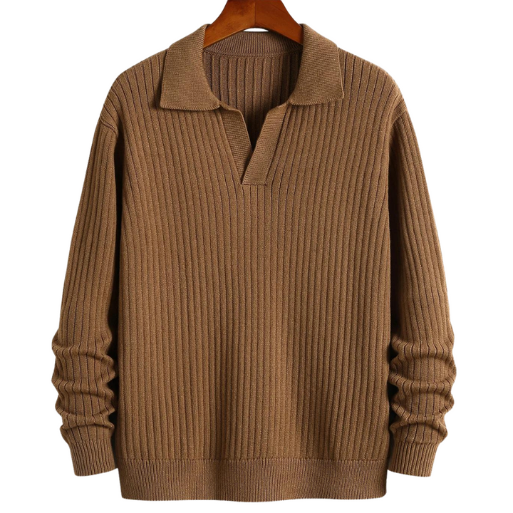 Men’s Ribbed V-Neck Polo Sweater