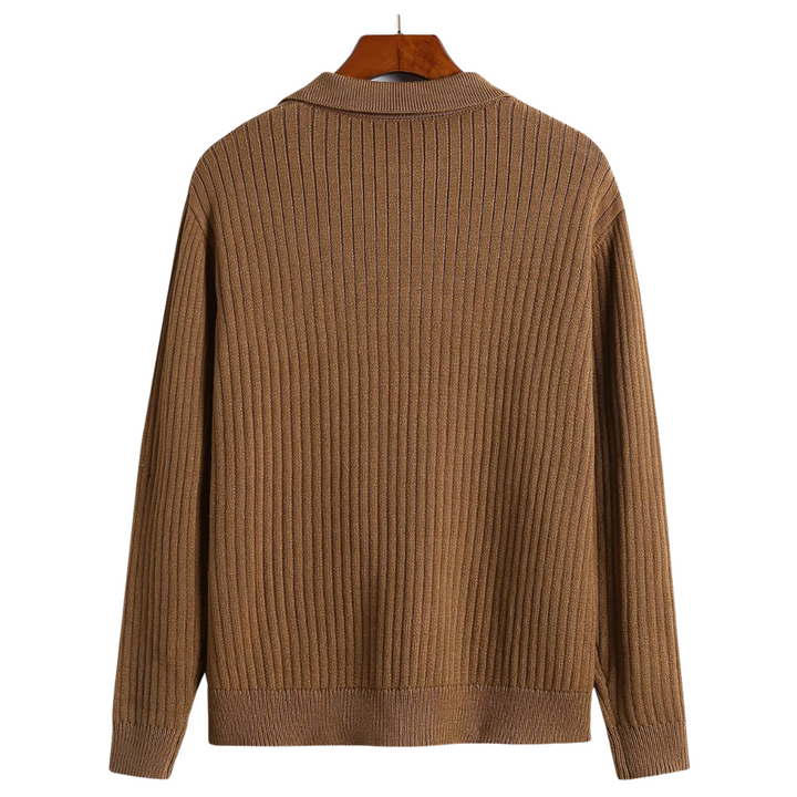 Men’s Ribbed V-Neck Polo Sweater