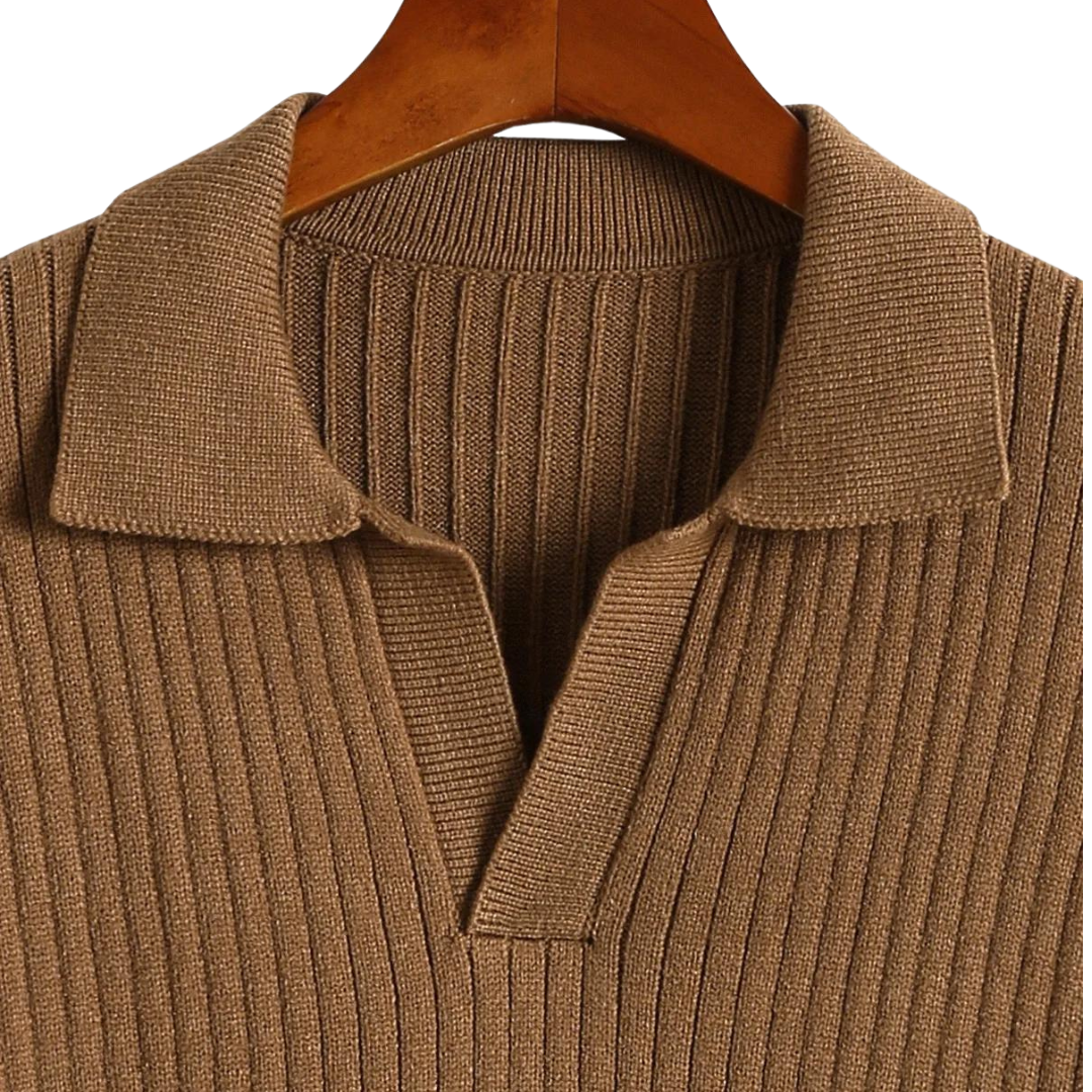 Men’s Ribbed V-Neck Polo Sweater