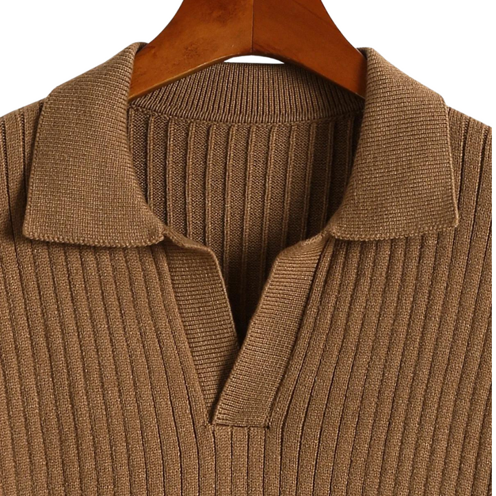 Men’s Ribbed V-Neck Polo Sweater