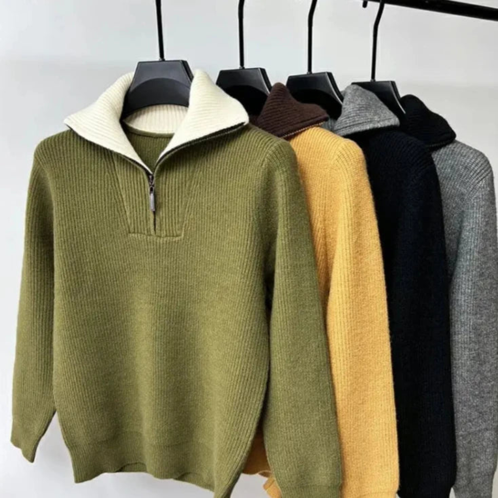 Men’s Stand Collar Pullover with Zipper – Sporty & Elegant